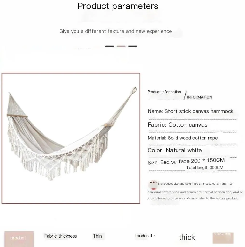 Hammocks Tassel Anti-Rollover Short Stick Hammock Bohemian Beach Hanging Chair Outdoor Supplies Double Canvas Hammock Camping Hammocks(Orange)