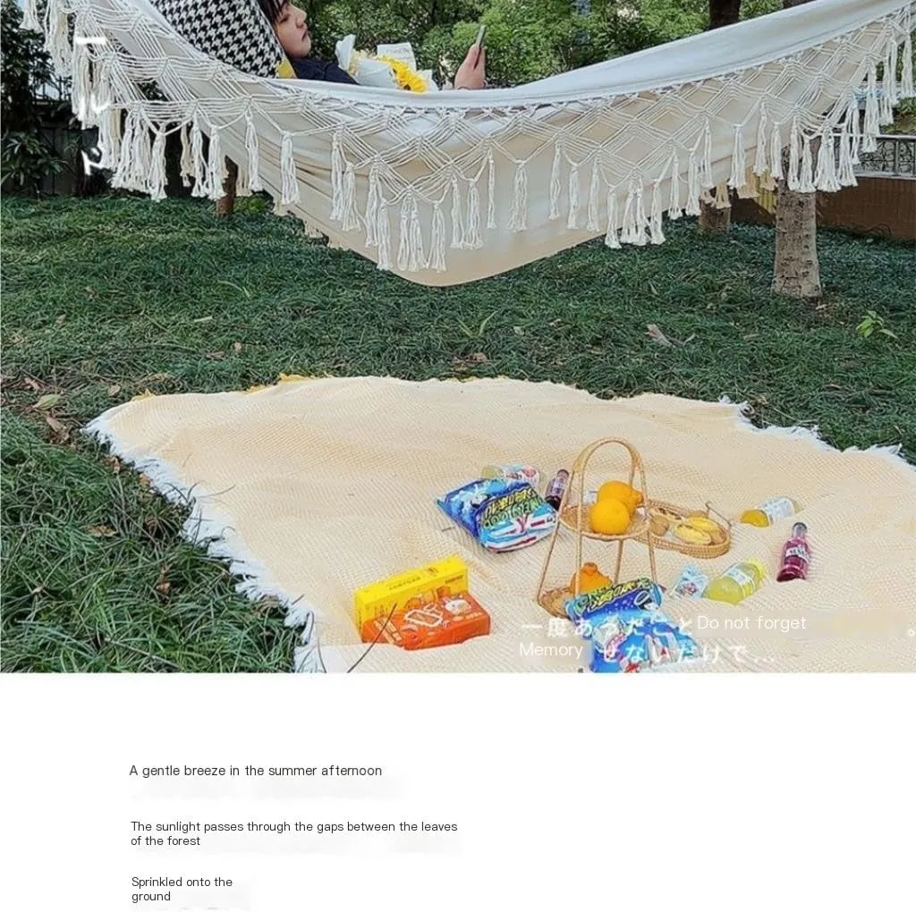 Hammocks Tassel Outdoor Camping Hammock Outdoor Single Double Camping Swing Adult Thick Canvas Leisure Homestay Camping Hammocks(Large)