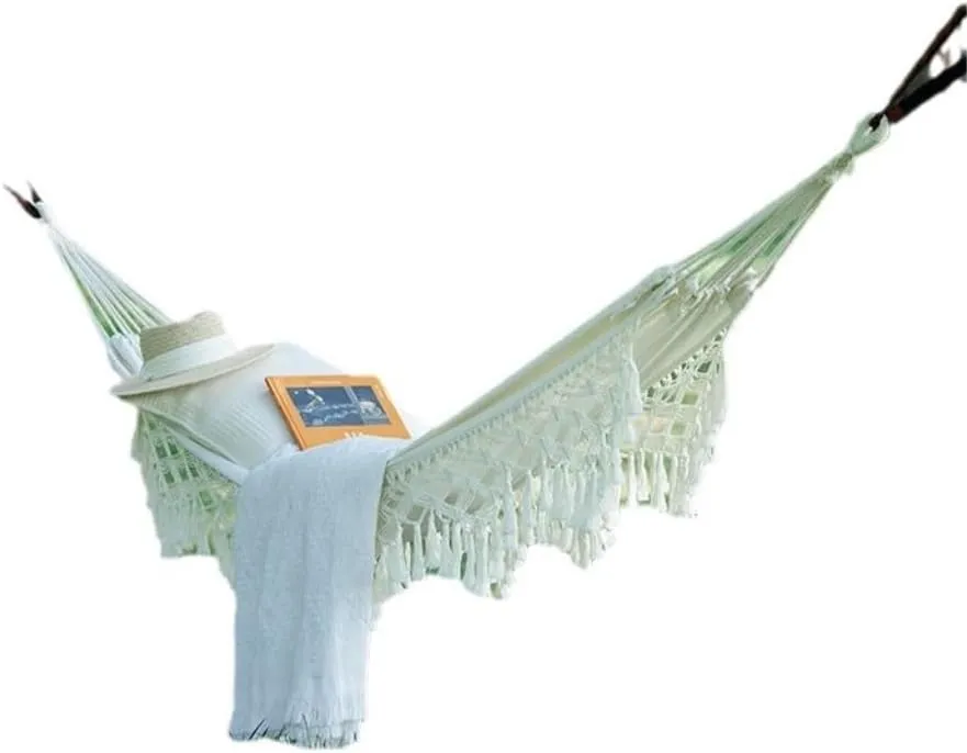 Hammocks Tassel Outdoor Camping Hammock Outdoor Single Double Camping Swing Adult Thick Canvas Leisure Homestay Camping Hammocks(Large)