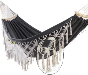 Hamock European and American Hammock Outdoor Folding Camping Woven Canvas Autumn Portable Hanging Chair Double Hanmock(B)