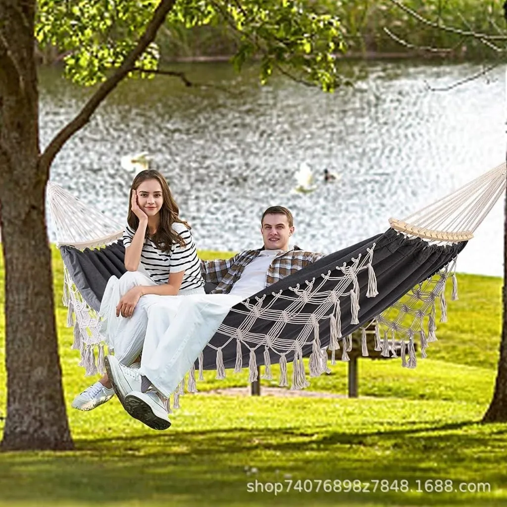Hamock European and American Hammock Outdoor Folding Camping Woven Canvas Autumn Portable Hanging Chair Double Hanmock(B)