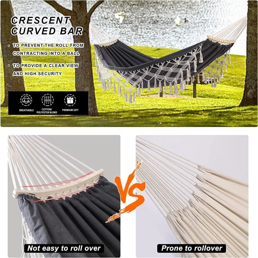 Hamock European and American Hammock Outdoor Folding Camping Woven Canvas Autumn Portable Hanging Chair Double Hanmock(B)