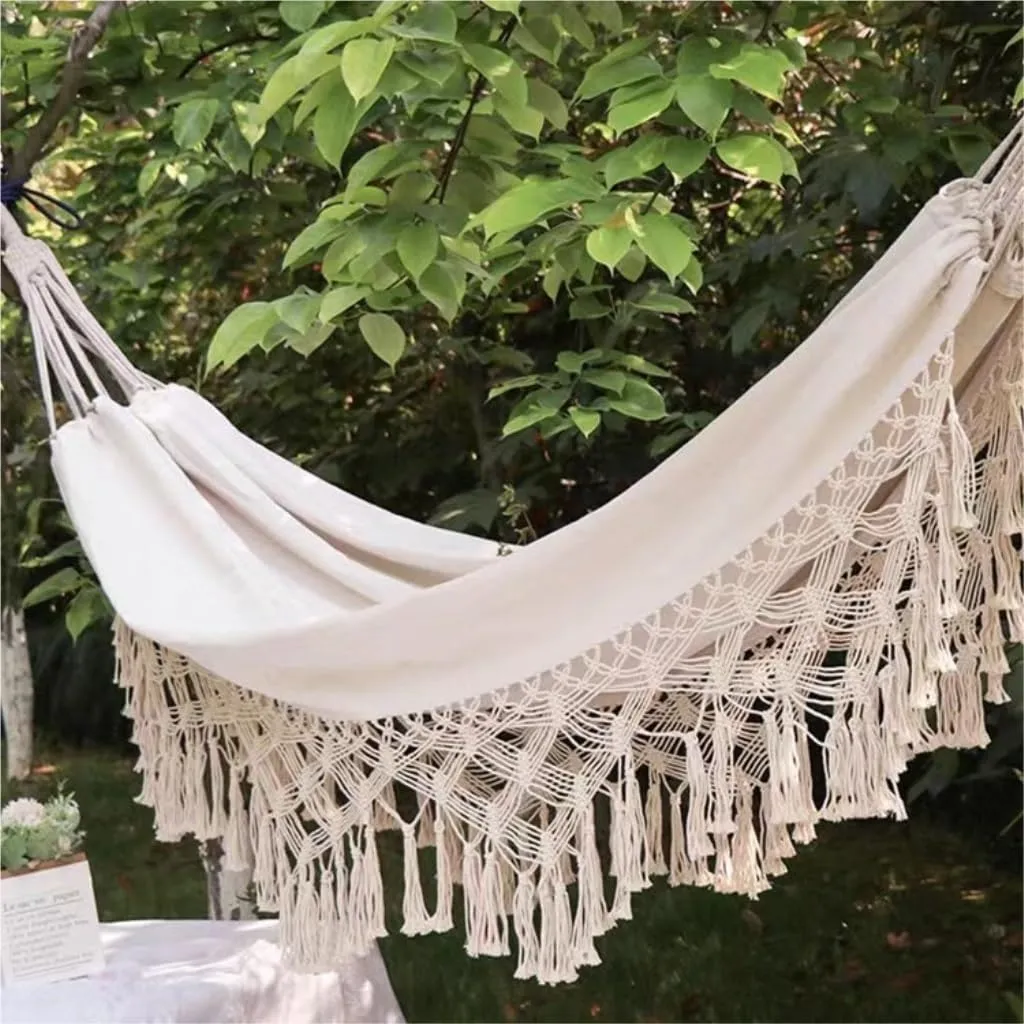 Hamock Outdoor Hammock Single Double Camping Hanging Tree Outdoor Indoor Thick Canvas Leisure Homestay Decoration Hanmock(A)