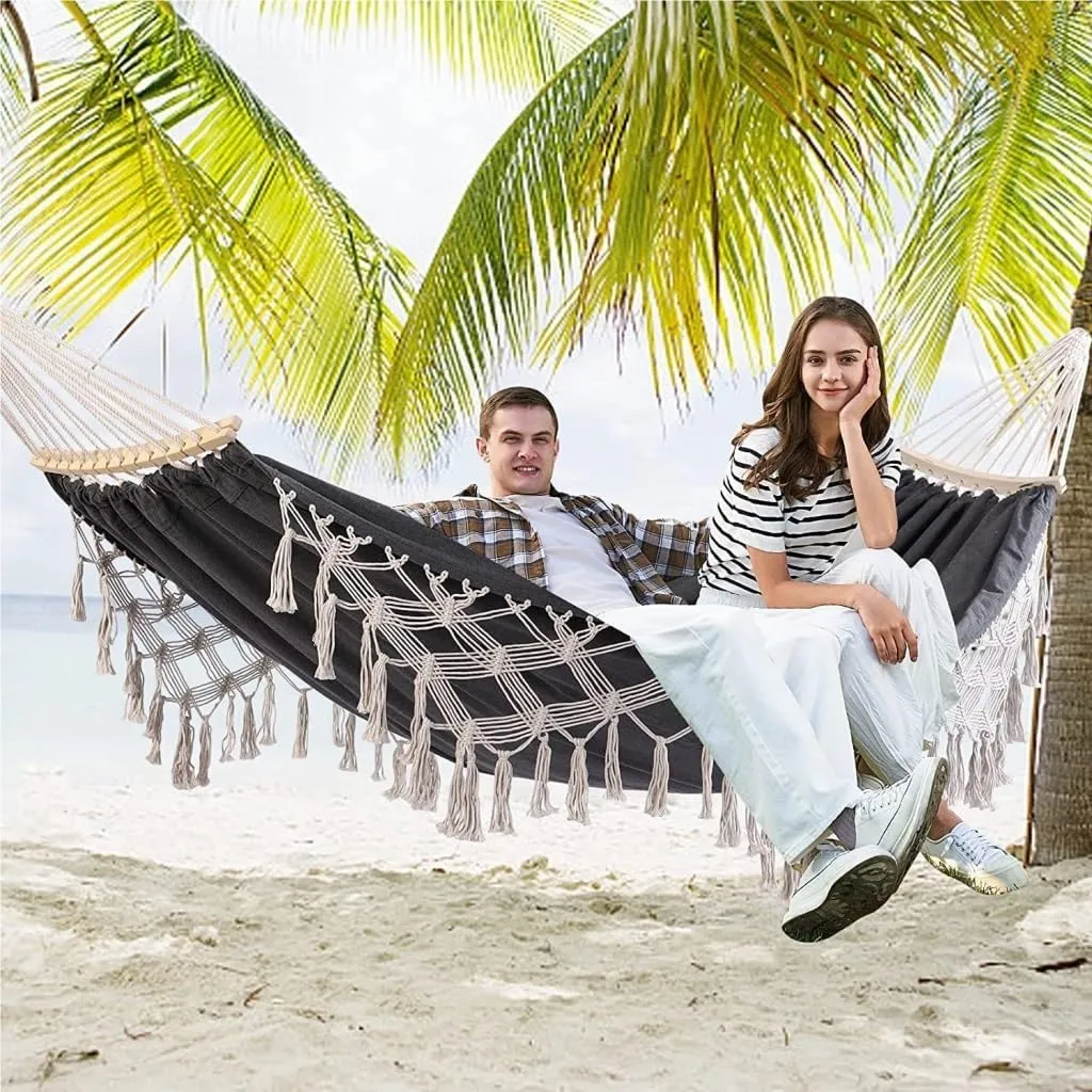 Hamock Outdoor Hammock Single Double Camping Hanging Tree Outdoor Indoor Thick Canvas Leisure Homestay Decoration Hanmock(A)
