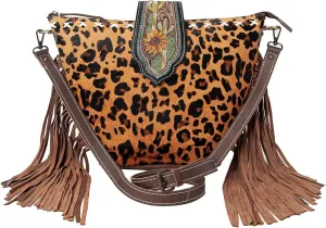 Hand Tooled Cowhide Leather Flap Open Zipper Closure Crossbody Shoulder Purse For Women