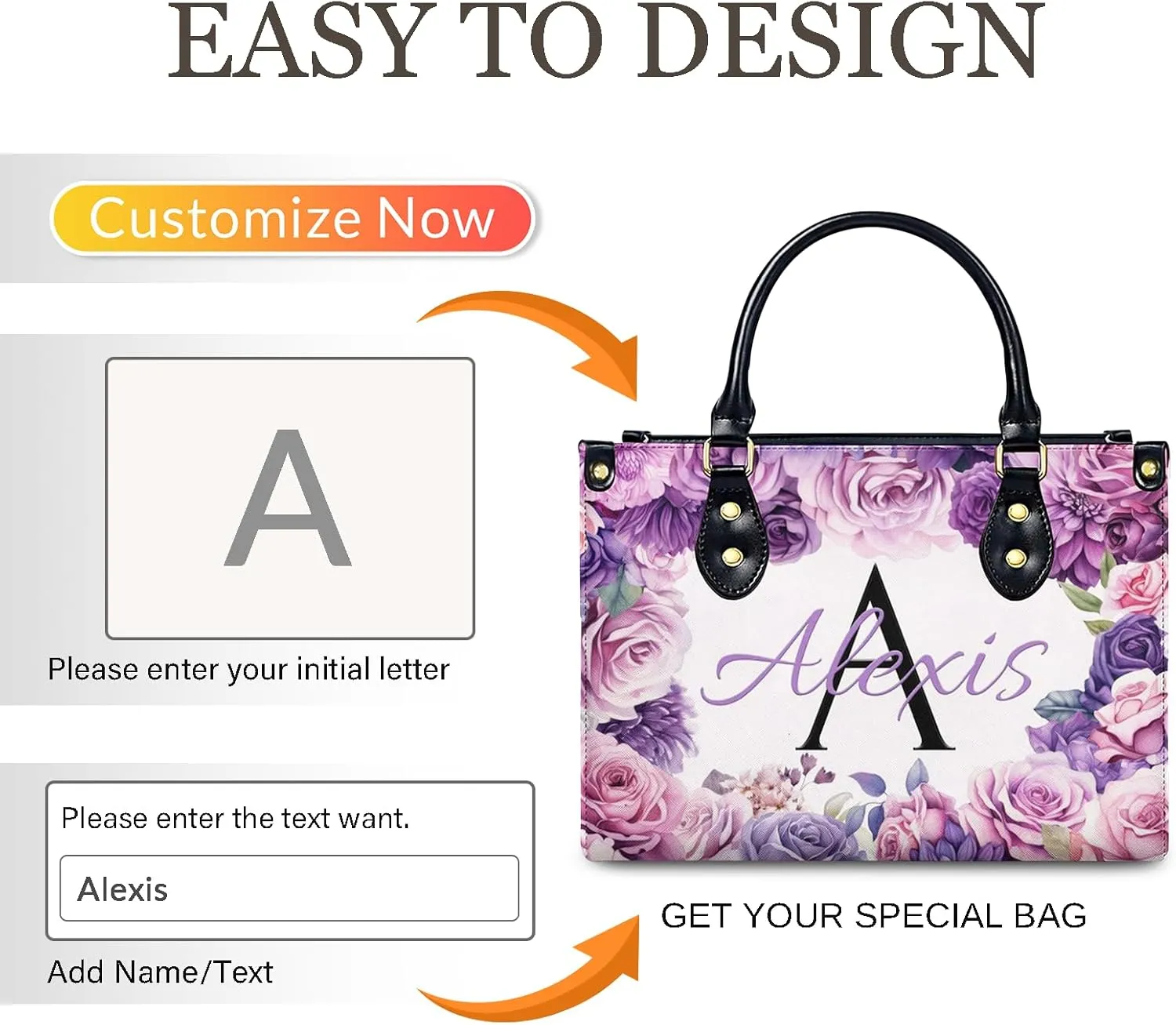 Handbag for Women, Custom Name Leather Tote Bag Gifts for Mom, Crossbody Purse for Shopping Work Business