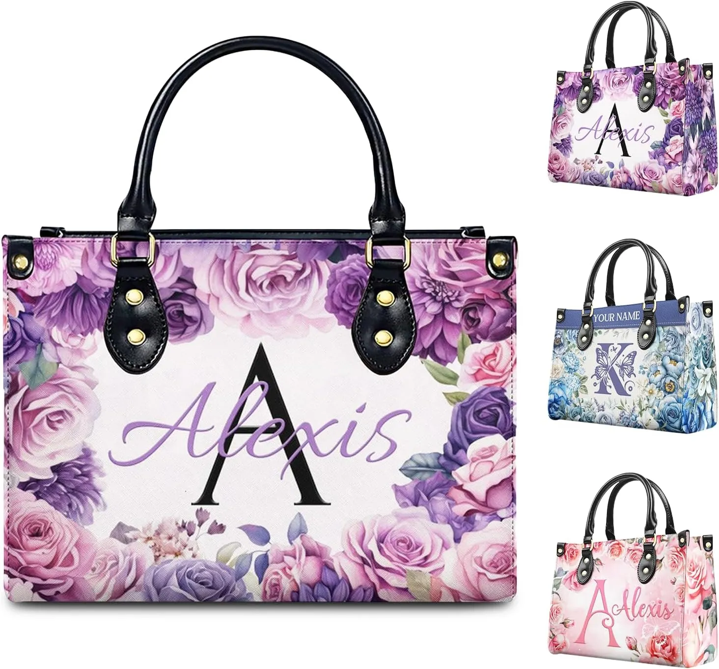 Handbag for Women, Custom Name Leather Tote Bag Gifts for Mom, Crossbody Purse for Shopping Work Business