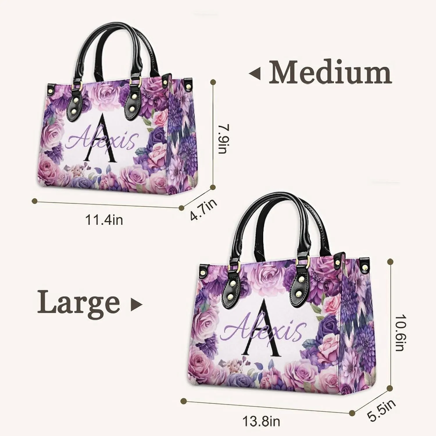 Handbag for Women, Custom Name Leather Tote Bag Gifts for Mom, Crossbody Purse for Shopping Work Business
