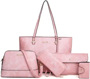 Handbag Set for Women 5 Pack Tote Purse Handbags Set PU Leather Satchel Bag