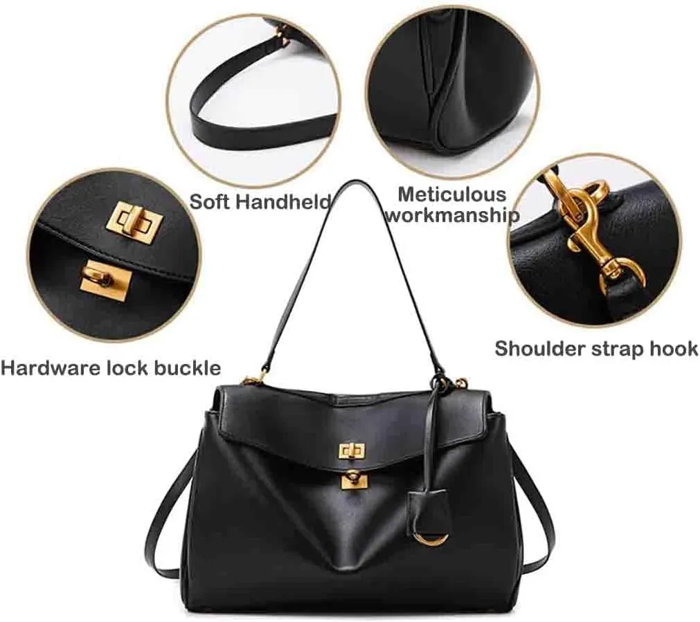 Handbags for women rodeo bag black shoulder bag leather handbag fashion aesthetic crossbody bag (Small,Black)