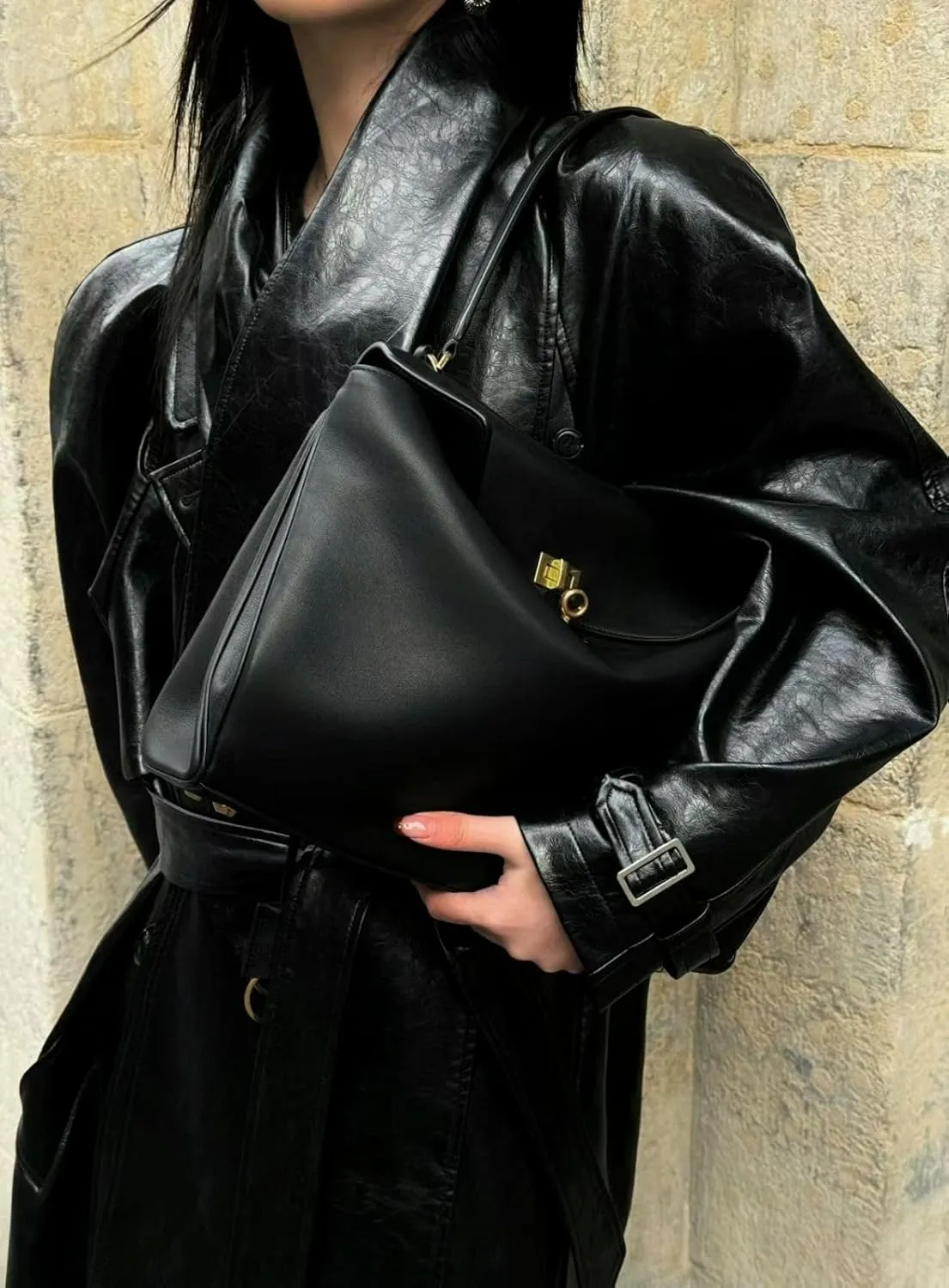 Handbags for women rodeo bag black shoulder bag leather handbag fashion aesthetic crossbody bag (Small,Black)