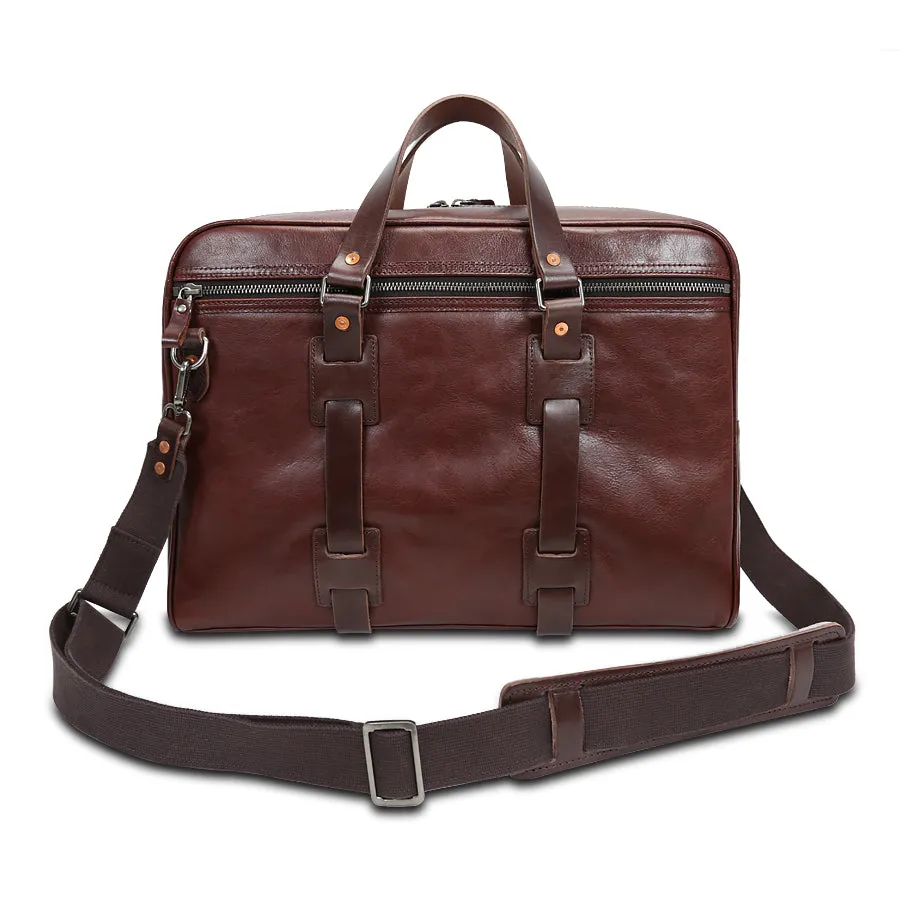 Handmade Vintage Business Zipper Full-Grain Leather Men’s Briefcase Bag