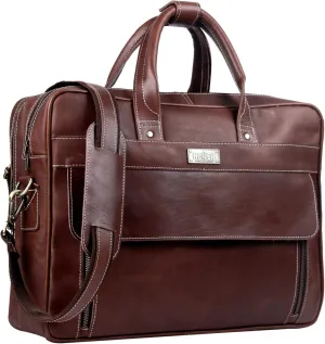 Handmade Vintage Genuine Leather Briefcase for Men 17 Inch Laptop Computer Case Business Travel Work Messenger Cross Body Shoulder Bags, Brown Leather Bag for men