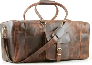 Handmade World 24 Inch Full Grain Crunch Leather Weekender Duffle Bag 'The Mettle' For Travel Sports Luggage Business For Men Women (Crunch Leather)