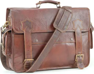 Handmade World Leather Messenger Bag 'The BrownStone' fits 18 Inch Genuine Leather Briefcase Computer Satchel For Men Office Work Travel Business