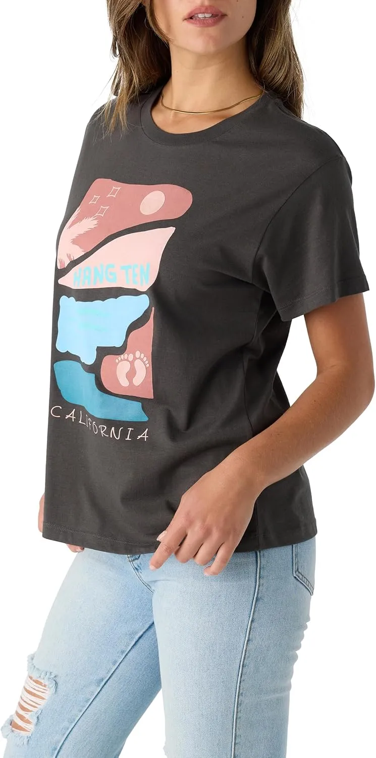 Hang Ten Women's Graphic T-Shirt - Comfortable Casual Graphic Tees for Women - Short Sleeve Screen Printed Tshirt