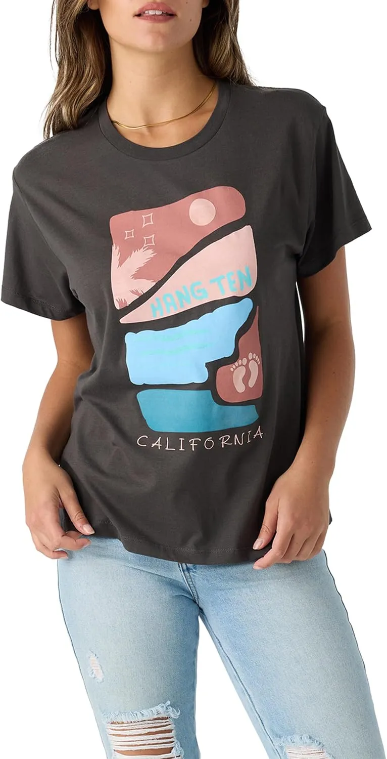 Hang Ten Women's Graphic T-Shirt - Comfortable Casual Graphic Tees for Women - Short Sleeve Screen Printed Tshirt