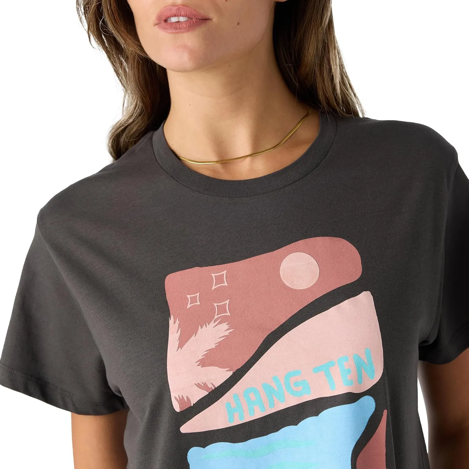 Hang Ten Women's Graphic T-Shirt - Comfortable Casual Graphic Tees for Women - Short Sleeve Screen Printed Tshirt
