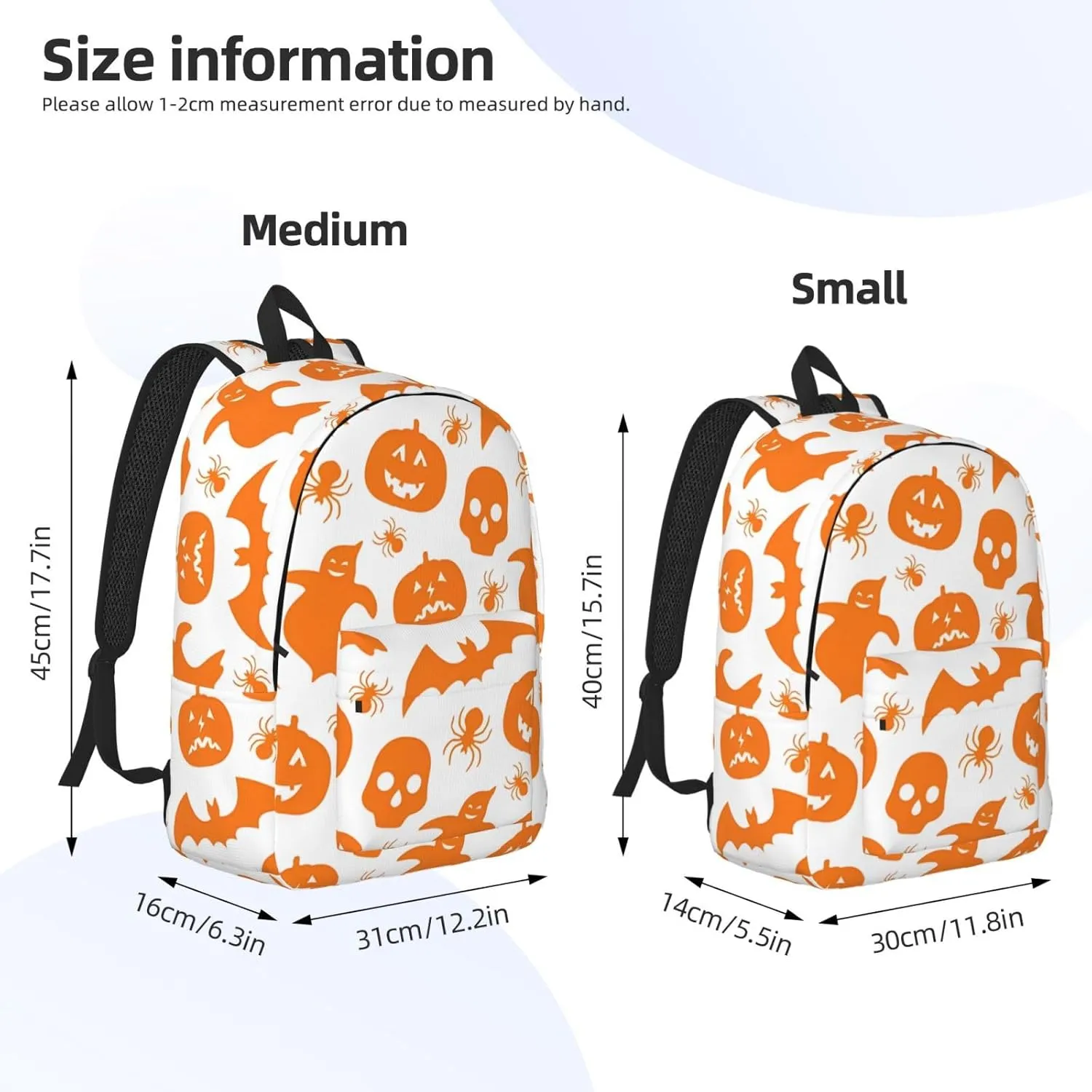 Happy Halloween Bats Witchs Spider Web Pumpkin Skull Bone Canvas Backpacks Laptop Backpack Multipurpose Double Shoulder Bag for Men Women Gifts Medium