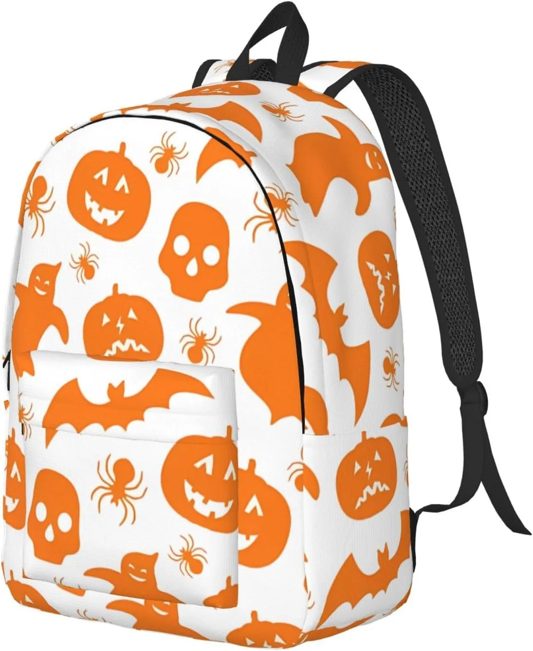 Happy Halloween Bats Witchs Spider Web Pumpkin Skull Bone Canvas Backpacks Laptop Backpack Multipurpose Double Shoulder Bag for Men Women Gifts Medium