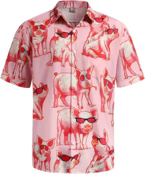 Hardaddy Men's Hawaiian Shirt Short Sleeve Funny Printed Casual Button Down Aloha Shirts