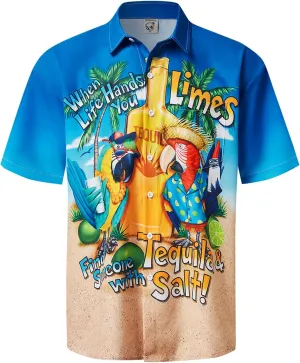 Hardaddy Men's Summer Hawaiian Shirts Funny Performence Printed Button Down Casual Bowling Shirt