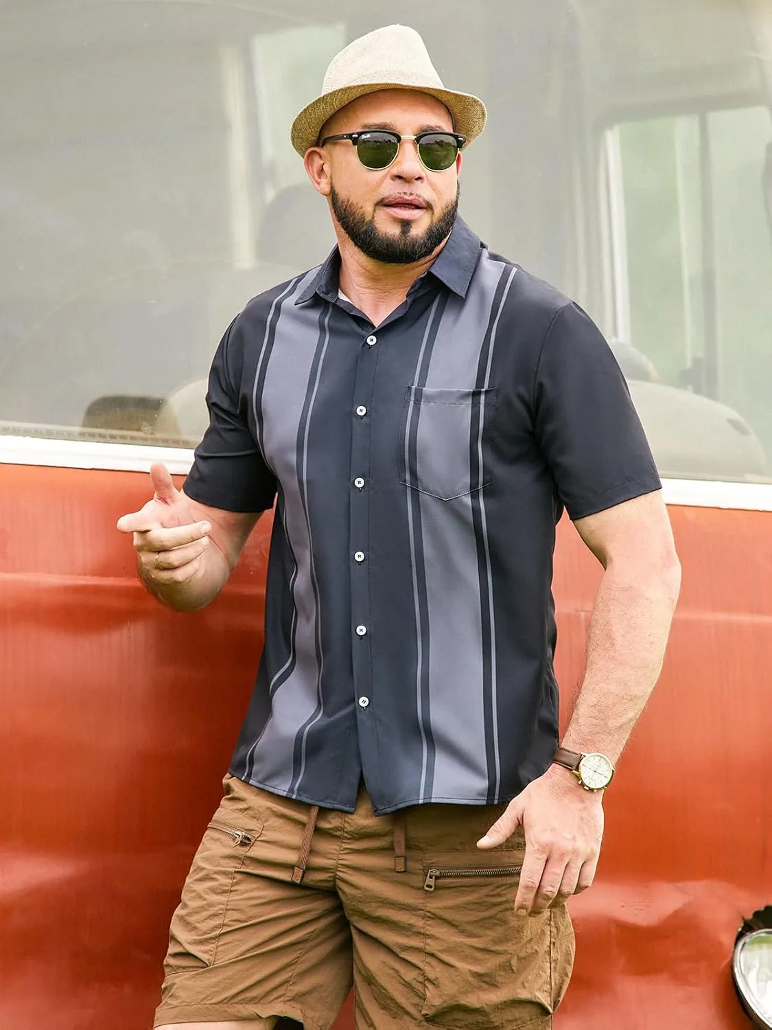 Hardaddy Men's Vintage Bowling Shirt Short Sleeve Button Down Hawaiian Summer Beach Printed Casual Shirts