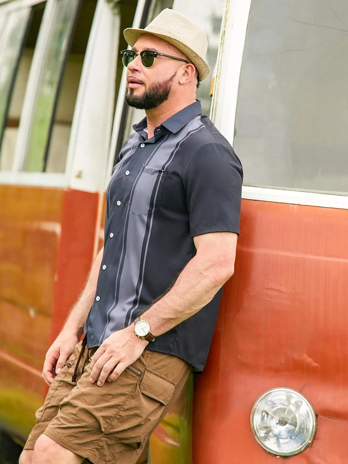 Hardaddy Men's Vintage Bowling Shirt Short Sleeve Button Down Hawaiian Summer Beach Printed Casual Shirts