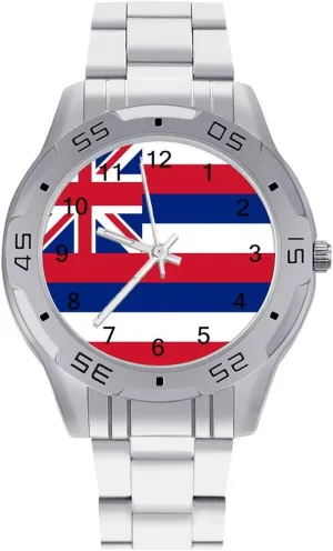 Hawaii Flag Simple Wrist Watches for Men Silver Casual Big Face Dress Watch Easy to Read