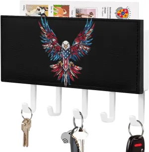 Hawks U.S. Flag Novelty Key Holder Printed Keys Hook Mail Organizer Hanging Rack Decor with 5 Hooks for Wall