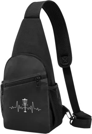 Heartbeat Disc Golf Unisex Chest Bag Lightweight Crossbody Shoulder Bag Travel Pocket Black