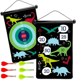 HearthSong Double-Sided Magnetic Canvas Kids' Target Game for Portable Play, Includes Six Magnetic Darts (Dinosaur)