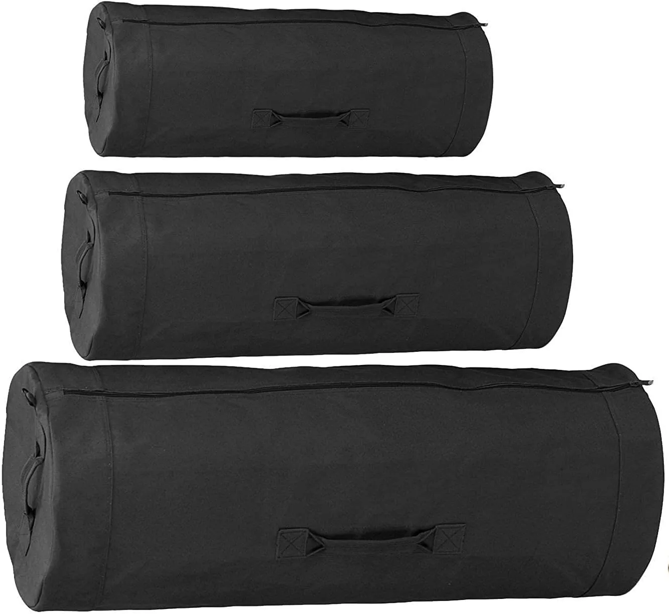 Heavy Duty Cotton Canvas SIDE ZIPPER Duffle Bag with Pin - Black, Giant - 50" x 19" x 19"