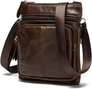 Hebetag Leather Messenger Bag Shoulder Pack for Men Travel Outdoor Business Camping Hiking Crossbody Pouch Pocket Casual Daypack Coffee
