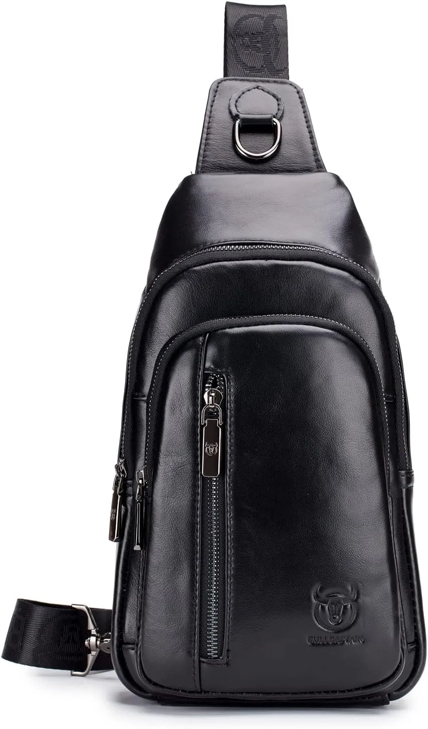 Hebetag Leather Sling Bag Crossbody Daypack for Men Women Outdoor Travel Camping Hiking Casual Shoulder Chest Pack Pouch