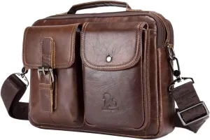 Hebetag Small Leather Sling Shoulder Bag Messenger Pack for Men Women Outdoor Travel Business