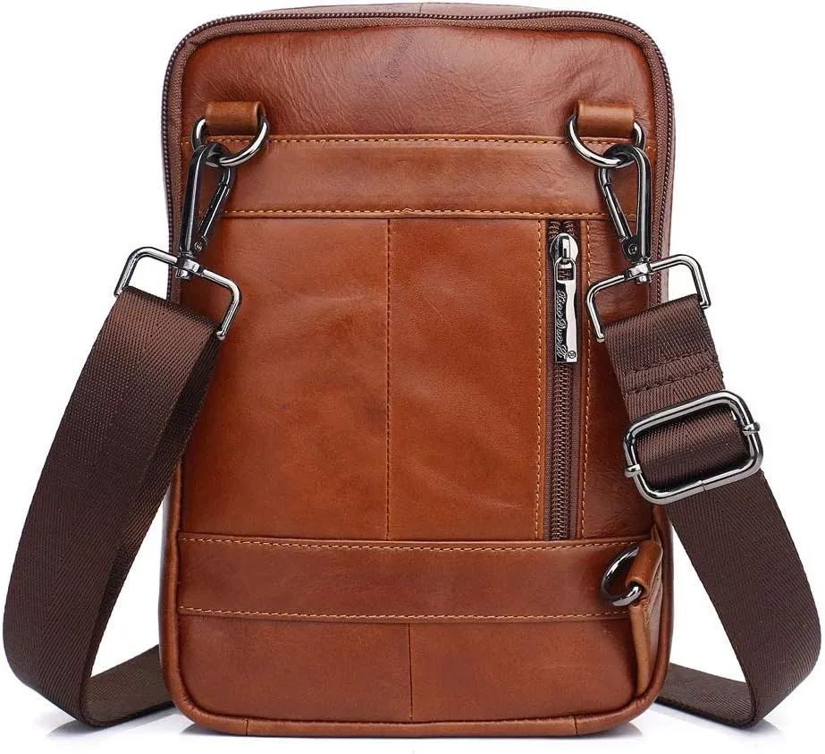 Hebetag Small Leather Sling Shoulder Bag Messenger Pack for Men Women Outdoor Travel Business