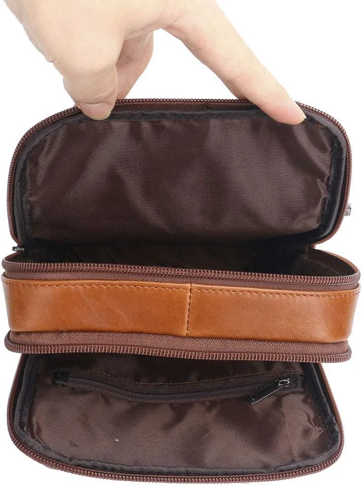 Hebetag Small Leather Sling Shoulder Bag Messenger Pack for Men Women Outdoor Travel Business