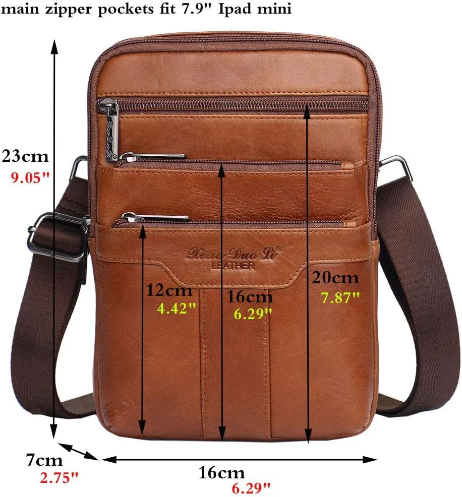 Hebetag Small Leather Sling Shoulder Bag Messenger Pack for Men Women Outdoor Travel Business