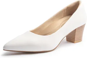 Heels for Women with Arch Support, Low Chunky Block Closed Toe Heels,Comfortable Pointed Toe Dress Office Slip on Pumps Shoes