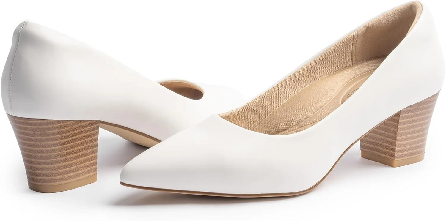 Heels for Women with Arch Support, Low Chunky Block Closed Toe Heels,Comfortable Pointed Toe Dress Office Slip on Pumps Shoes