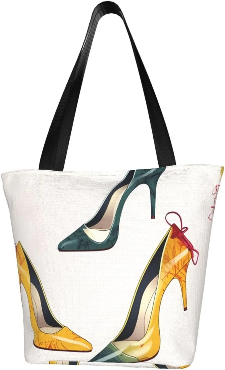 High Heel Shoes printed Shoulder bag Canvas Shopping Bag Fashion Handbag