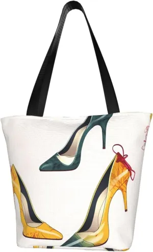 High Heel Shoes printed Shoulder bag Canvas Shopping Bag Fashion Handbag