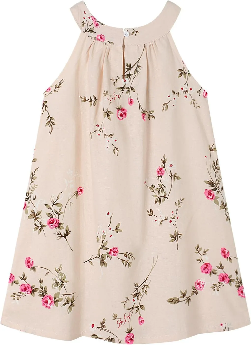 HILEELANG Little Girls Cotton Dress Sleeveless Casual Summer Sundress Flower Printed Jumper Skirt