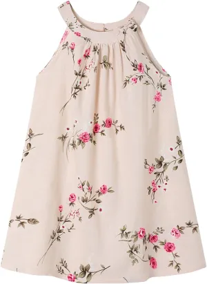 HILEELANG Little Girls Cotton Dress Sleeveless Casual Summer Sundress Flower Printed Jumper Skirt