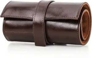 Hiram Genuine Leather Travel Watch Case Roll Organizer Classic, Leather 6-Watches Roll Case for Business Watches and Casual Watches-Coffee
