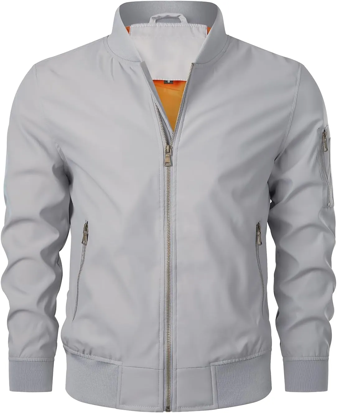 HOOD CREW Men’s Bomber Jacket Lightweight Casual Stylish Spring Fall Windbreaker Zip Up Outwear Coat with Pockets
