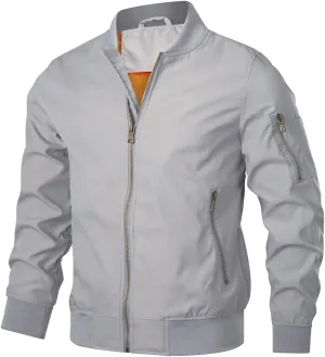 HOOD CREW Men’s Bomber Jacket Lightweight Casual Stylish Spring Fall Windbreaker Zip Up Outwear Coat with Pockets