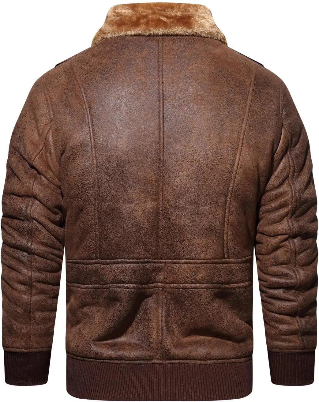 HOOD CREW Men’s Faux Fur Leather Jacket Autumn Winter Fleece Lined Coat Vintage Bomber Jacket