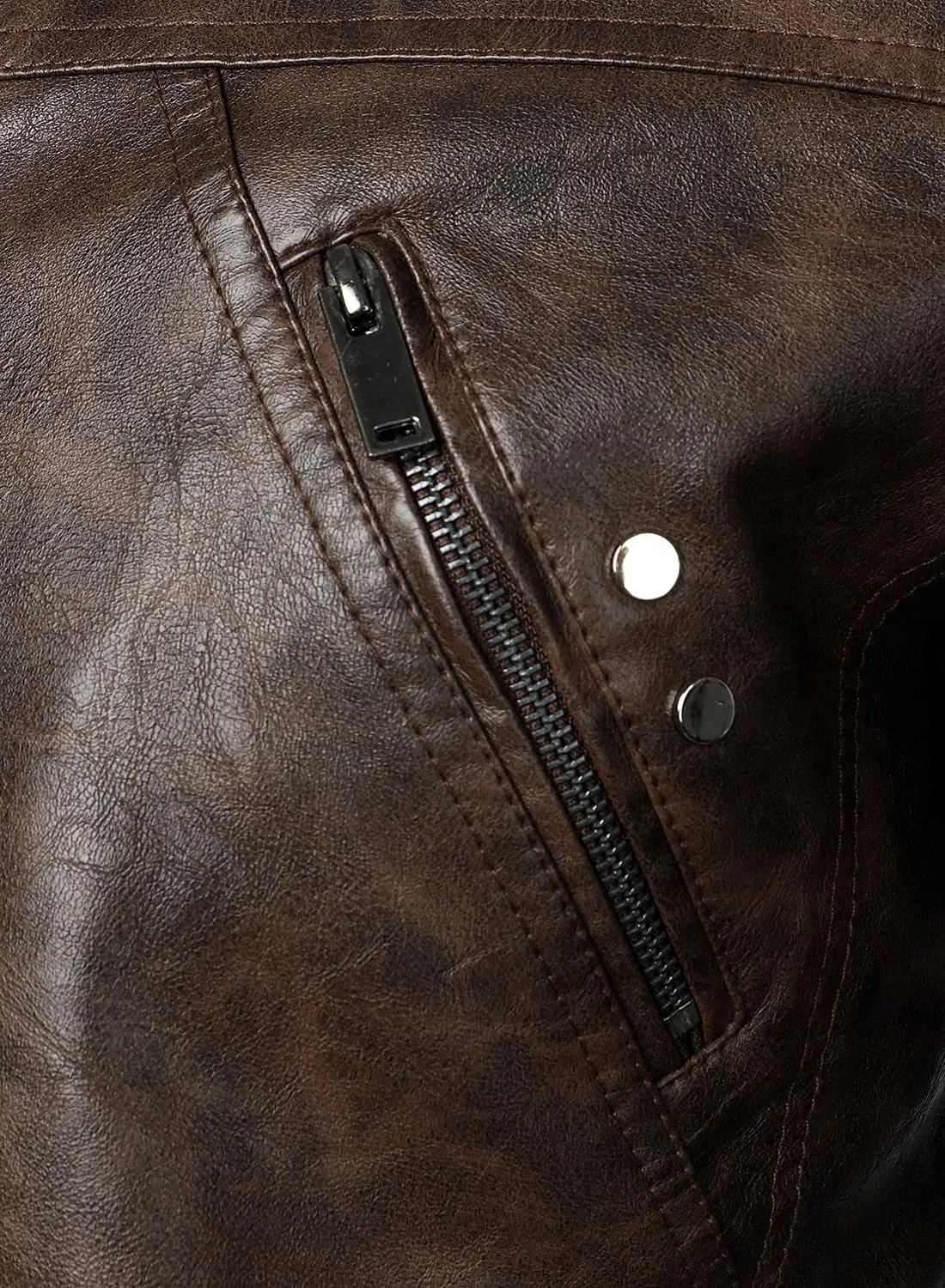 HOOD CREW Men’s Faux Leather Jacket Cool Biker Jackets Vintage Stand Collar Lightweight Leather Outwear Coat